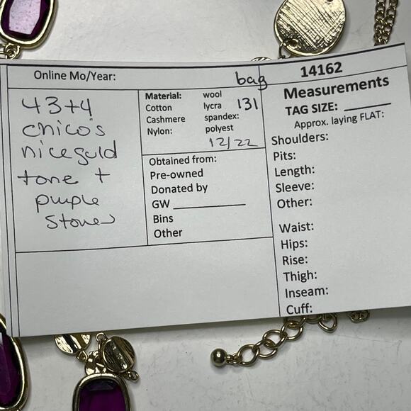 Chico's long necklace gold tone signed jewelry costume purple jewels faceted - Picture 14 of 14